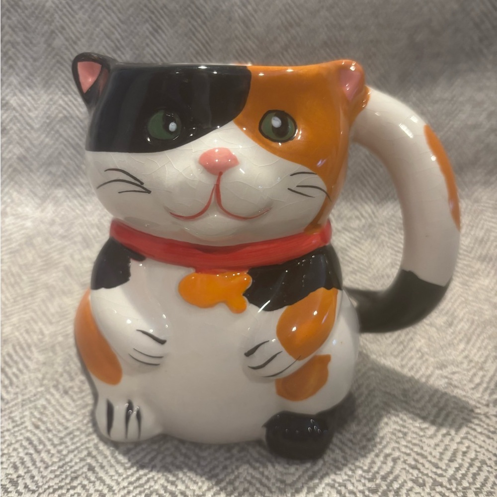 Pier 1 Calico Cat Mug - Black, Orange, White